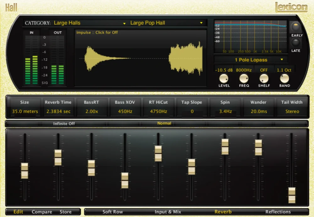 Lexicon PCM reverb interface with legendary reverb algorithms